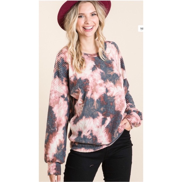 NWT Tie Dye Waffle Knit Long Sleeve Pullover - Picture 1 of 2